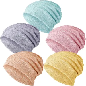 SATINIOR 5 Pieces Women's Slouchy Beanie Chemo Hat Stretch Cancer Head Wraps Sleep Head Scarf for Cancer Patient