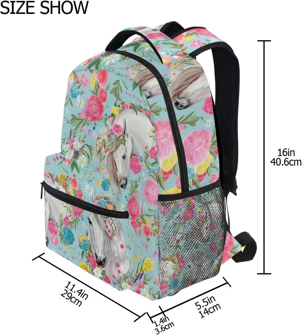 School Backpacks Flower Horse Student Backpack Big For Girls Kids Elementary School Shoulder Bag Bookbag