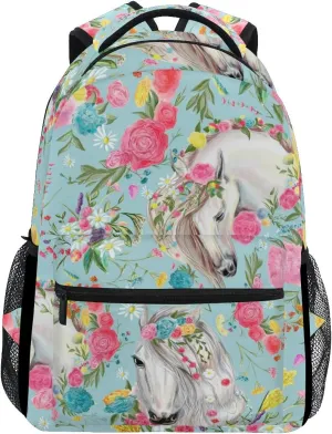 School Backpacks Flower Horse Student Backpack Big For Girls Kids Elementary School Shoulder Bag Bookbag