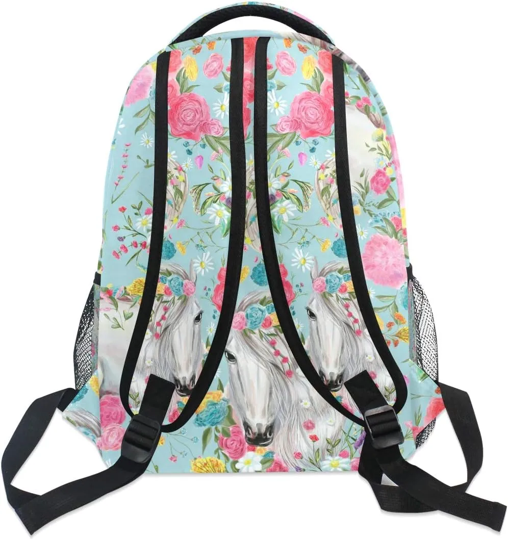 School Backpacks Flower Horse Student Backpack Big For Girls Kids Elementary School Shoulder Bag Bookbag