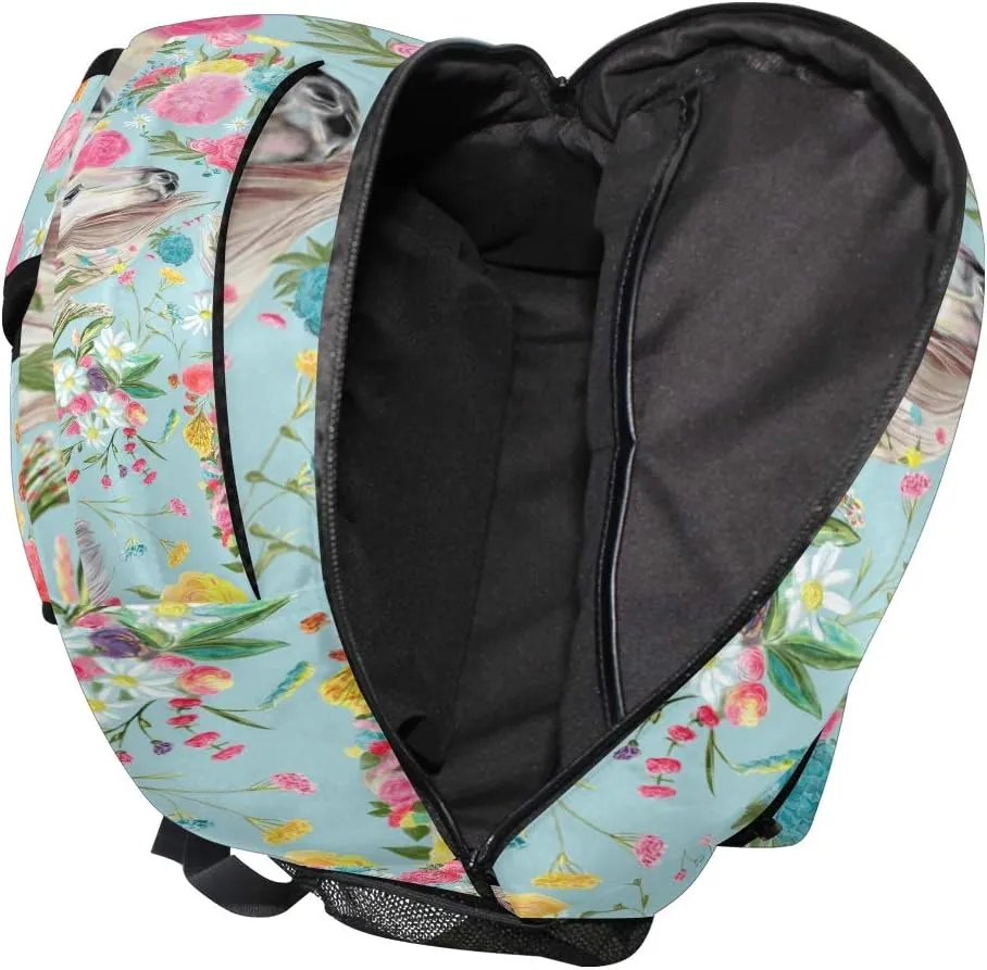 School Backpacks Flower Horse Student Backpack Big For Girls Kids Elementary School Shoulder Bag Bookbag