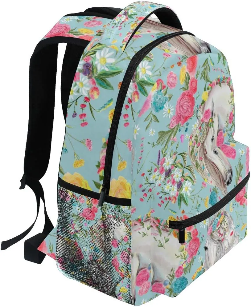 School Backpacks Flower Horse Student Backpack Big For Girls Kids Elementary School Shoulder Bag Bookbag