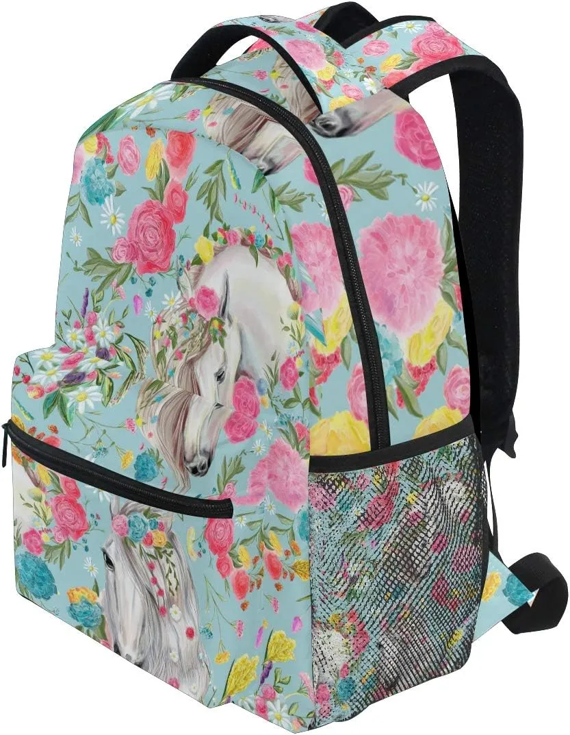 School Backpacks Flower Horse Student Backpack Big For Girls Kids Elementary School Shoulder Bag Bookbag