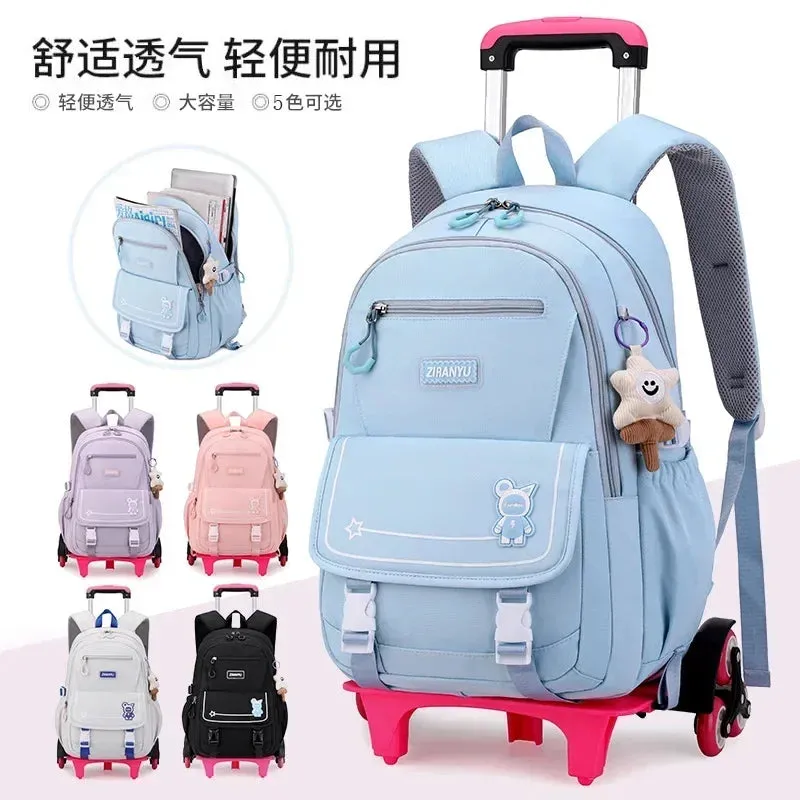 School bag Rolling School Bags for Girls Backpack Children Waterproof  Backpacks with Wheels Trolley Luggage Back Pack