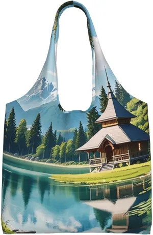 Serene Sanctuary Print Canvas Tote Bag for Women, Large Capacity Casual Shoulder Handbags for Work Travel Shopping