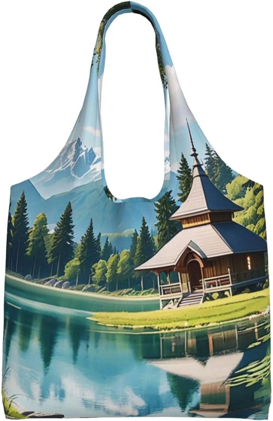 Serene Sanctuary Print Canvas Tote Bag for Women, Large Capacity Casual Shoulder Handbags for Work Travel Shopping