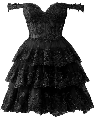 Sevintage Off Shoulder Lace Sparkly Tulle Homecoming Dress Short 2025 Corset Tiered Formal Party Gown