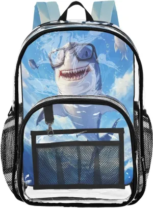Shark Clear Backpack Jump PVC Transparent Backpack with Reinforced Straps for Women Men ，12L Large See Through Bookbag for School Work Sport Travel