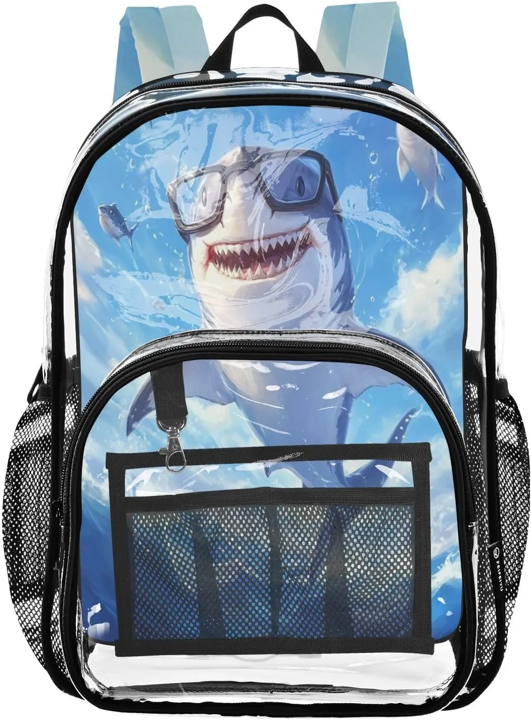 Shark Clear Backpack Jump PVC Transparent Backpack with Reinforced Straps for Women Men ，12L Large See Through Bookbag for School Work Sport Travel