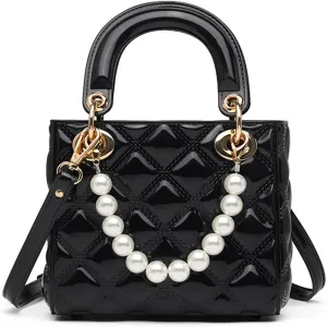 Shiny Patent Kids Little Girls Crossbody Purse Toddler Gifts Mini Top Handle Handbag Satchel Shoulder Pearl Bag Kids Presents