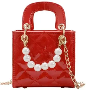 Shiny Patent Kids Little Girls Crossbody Purse Toddler Gifts Mini Top Handle Handbag Satchel Shoulder Pearl Bag Kids Presents