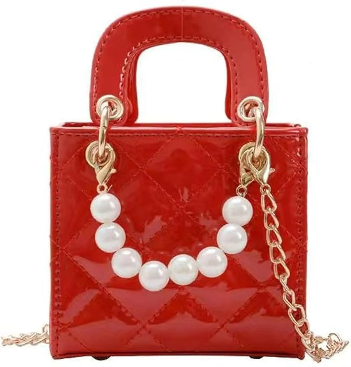 Shiny Patent Kids Little Girls Crossbody Purse Toddler Gifts Mini Top Handle Handbag Satchel Shoulder Pearl Bag Kids Presents