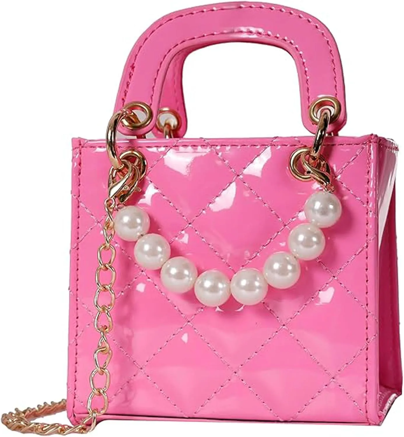 Shiny Patent Kids Little Girls Crossbody Purse Toddler Gifts Mini Top Handle Handbag Satchel Shoulder Pearl Bag Kids Presents