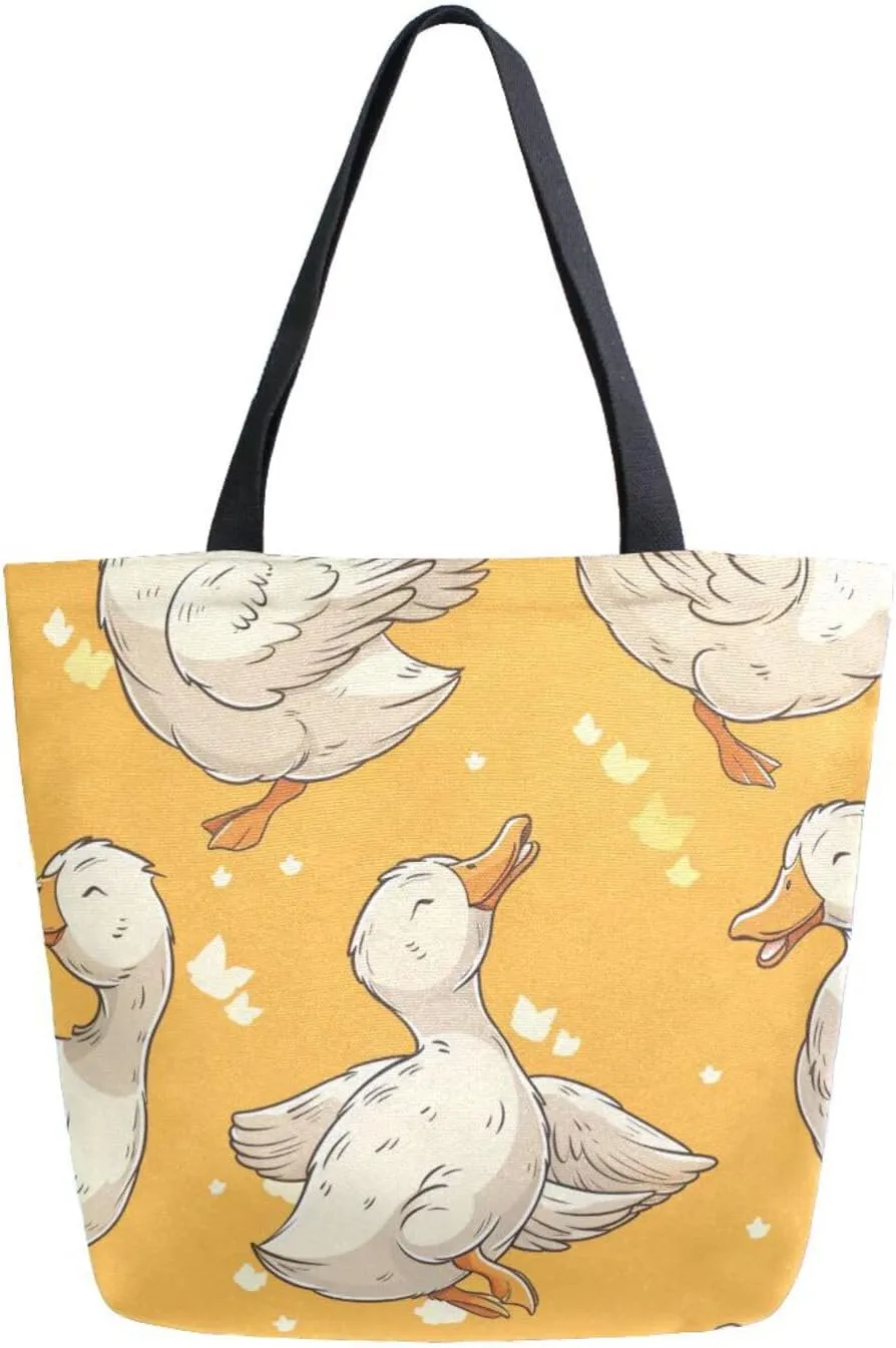 Shoulder Bag for Women Canvas Tote Bag Energetic Ducks Handbags for Mom Sister Teacher Friend