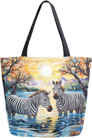 Shoulder Bag for Women Canvas Tote Bag Zebra Block Diagram Handbags for Mom Sister Teacher Friend