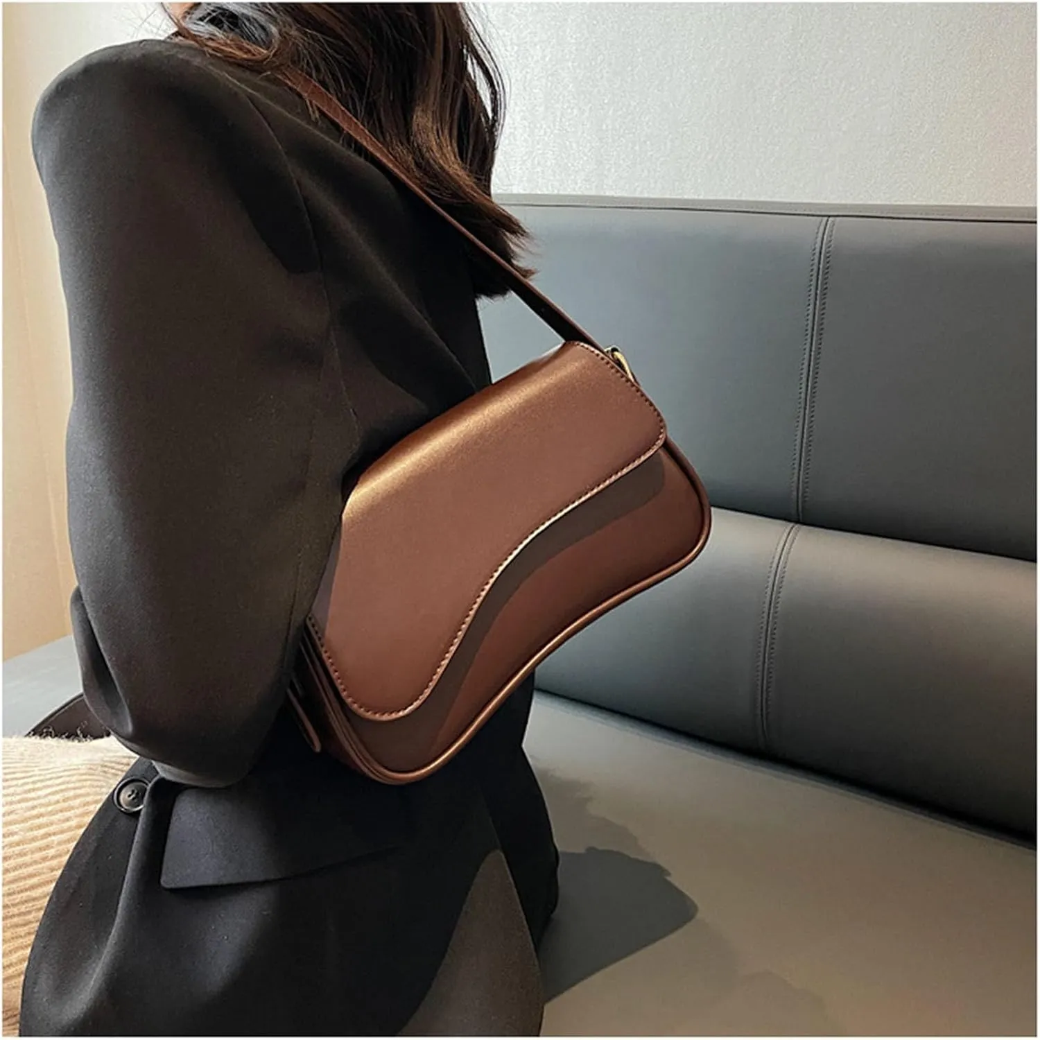 Shoulder Bag for Women Y2K Trendy Purse Vegan Leather Hobo Handbags Clutch Saddle Bag with 2 Removable Strap
