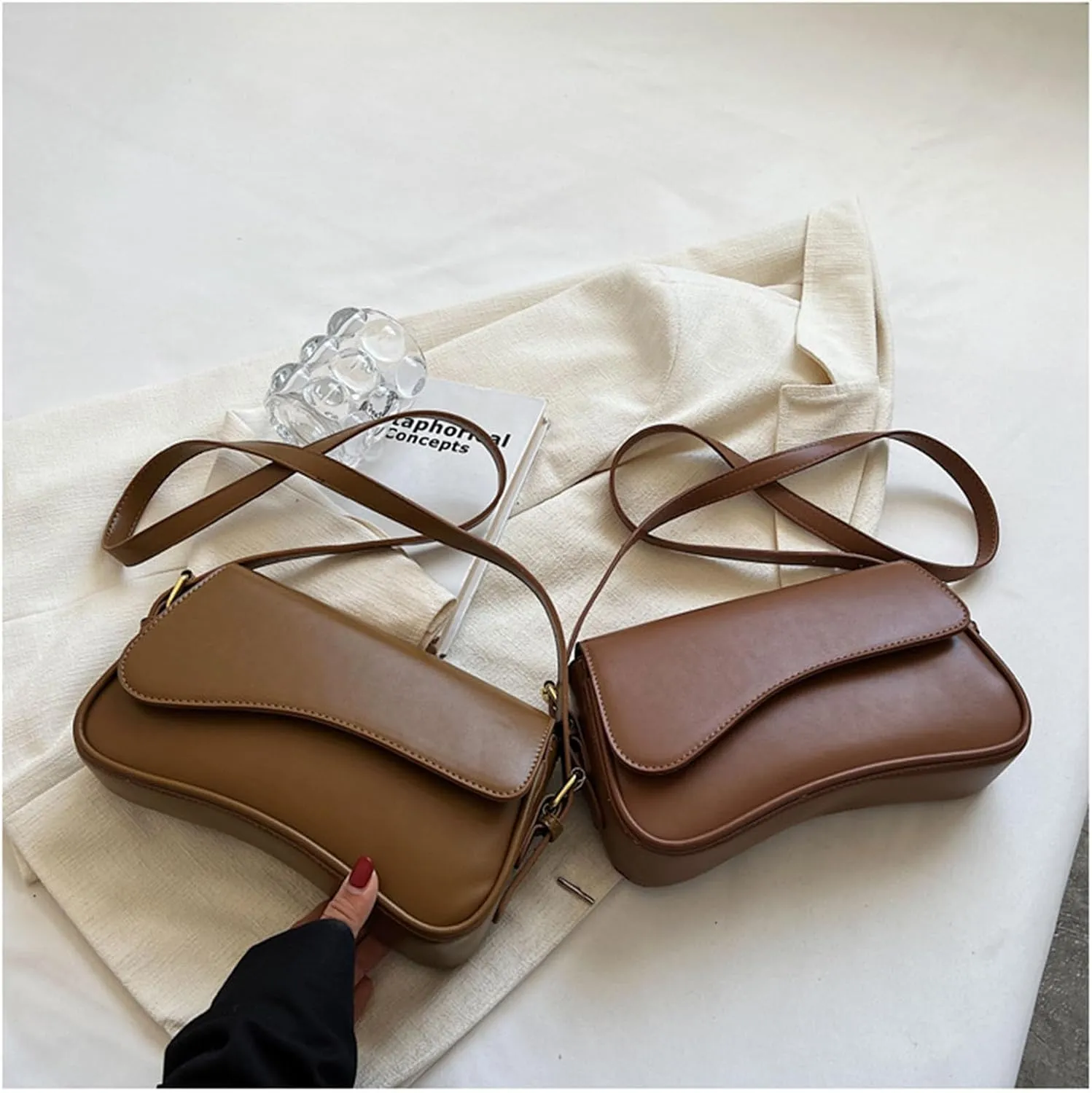 Shoulder Bag for Women Y2K Trendy Purse Vegan Leather Hobo Handbags Clutch Saddle Bag with 2 Removable Strap