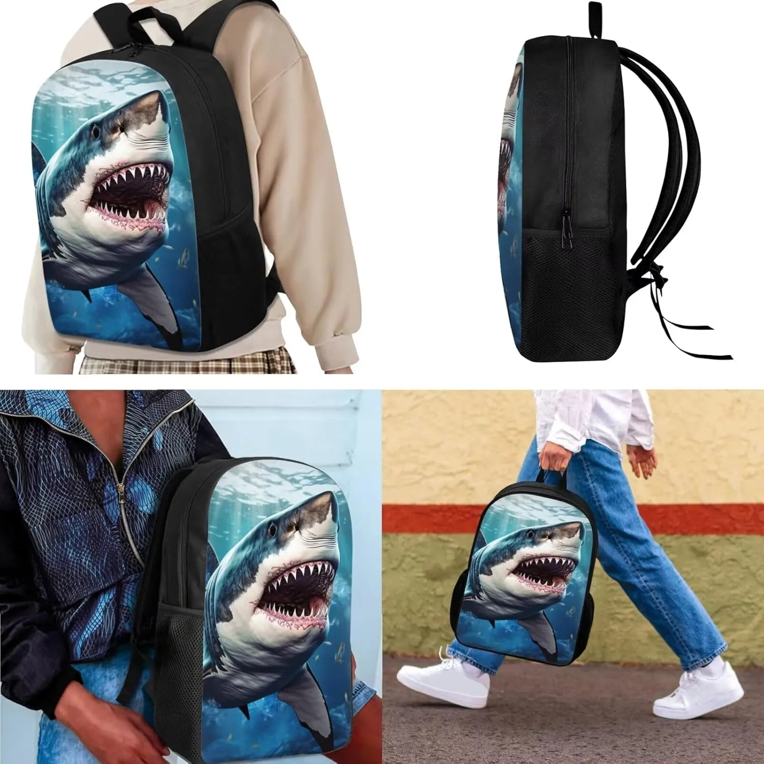 Showudesigns Shark Backpack for Boys Girls School Bag Teens Rucksack Set Lunch Bag Pencil Case Elementary Bookbag Blue Ocean Theme School Backpacks Bookbag
