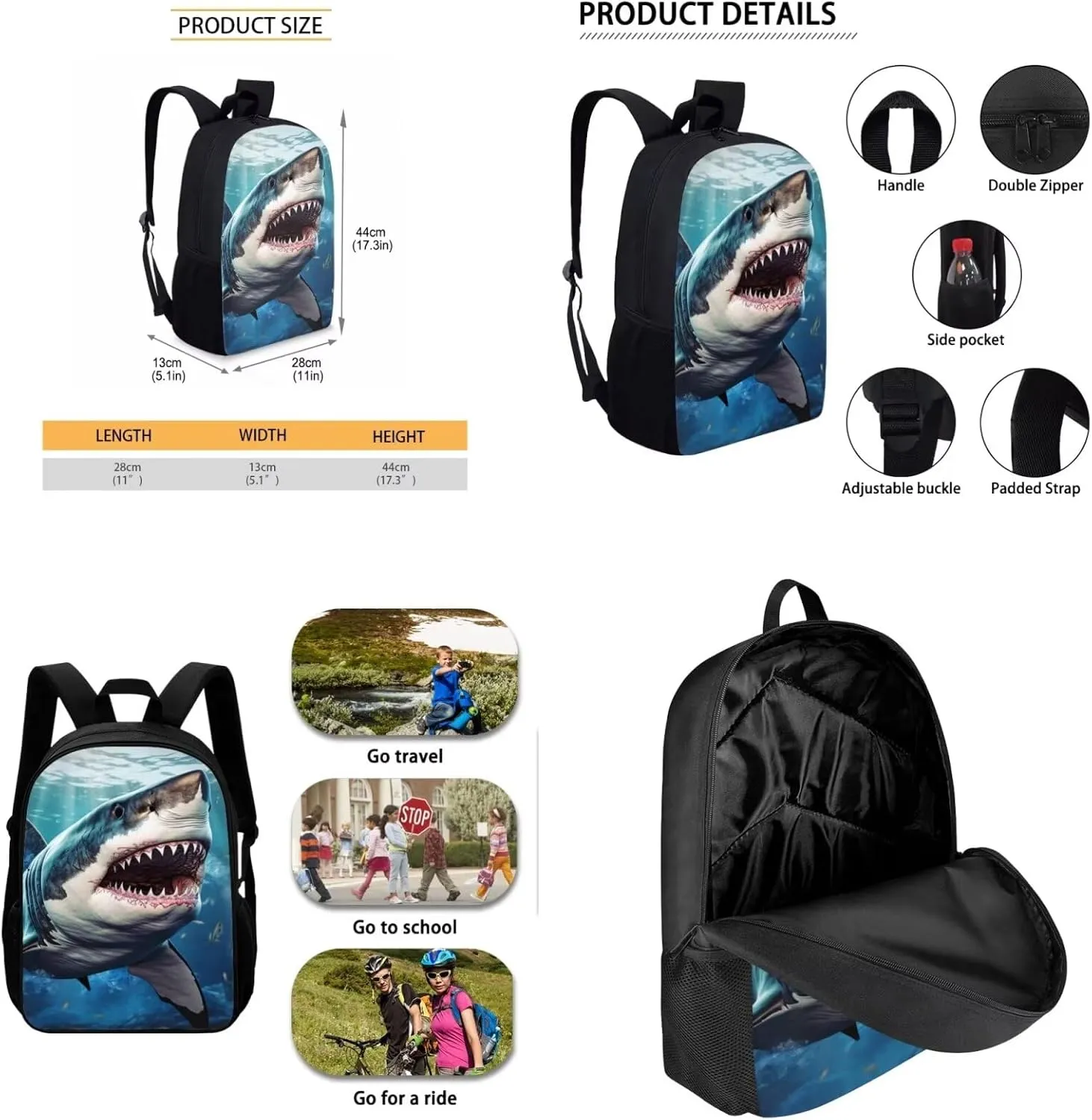 Showudesigns Shark Backpack for Boys Girls School Bag Teens Rucksack Set Lunch Bag Pencil Case Elementary Bookbag Blue Ocean Theme School Backpacks Bookbag