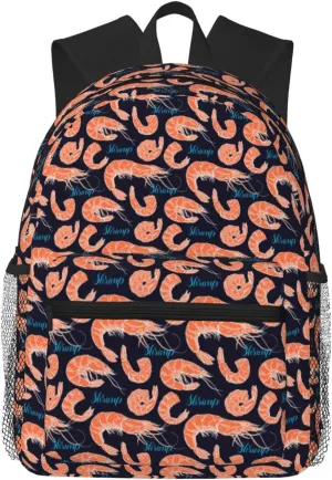 Shrimp Pattern Sea Food Backpack for Women Men Worker Teacher Business Travel Backpacks Shoulders Bag Daypack Bookbag with Mesh Pockets