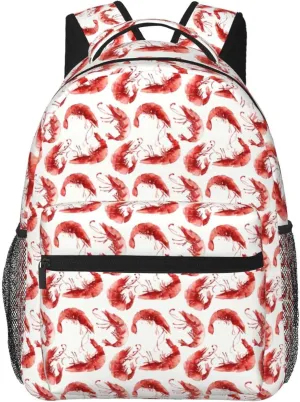 Shrimp Pattern Sea Food Backpack for Women Men Worker Teacher Business Travel Backpacks Shoulders Bag Daypack Bookbag with Mesh Pockets