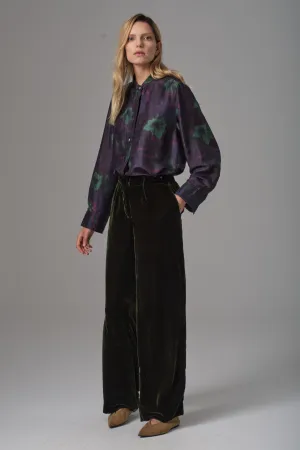 Silk Velvet Evening Pant - Olive