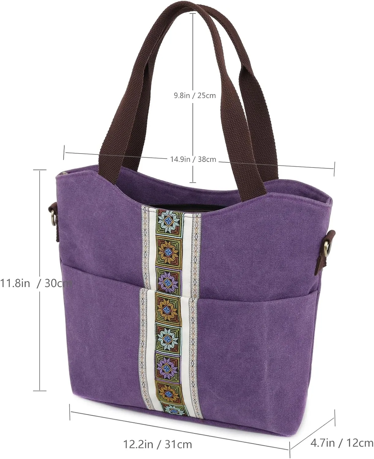 SILKAREA Women's Canvas Large Tote Bag Embroidered Shoulder Bag Multi Pocket Crossbody Bag Top Handle Bag Handbag Hobo Purse