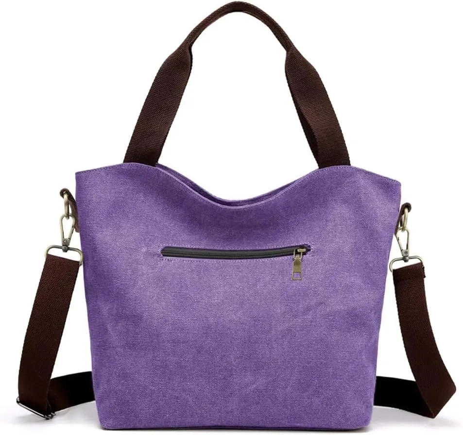 SILKAREA Women's Canvas Large Tote Bag Embroidered Shoulder Bag Multi Pocket Crossbody Bag Top Handle Bag Handbag Hobo Purse
