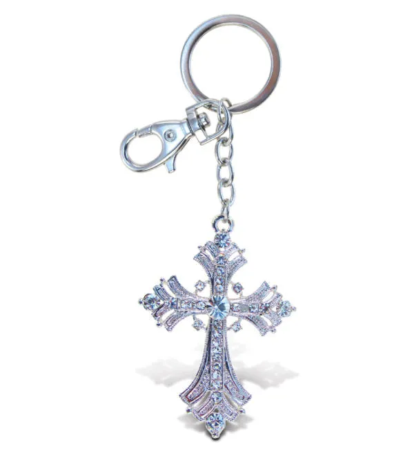 Silver Fleur De Lis Cross Key Ring