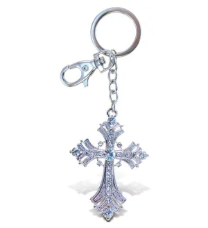 Silver Fleur De Lis Cross Key Ring