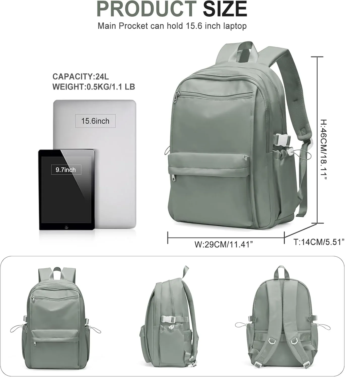 Simple School Backpack For Women,Lightweight College Backpack,High School Bag For Teens Boys Girls,Casual daypack Small Travel Backpacks Men Bookbag(Green)
