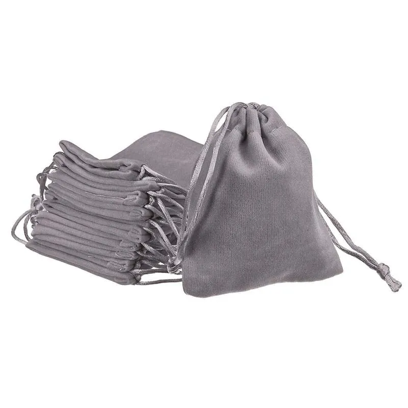 Single Sided Grey Velvet Drawstring Bags - 5 Sizes