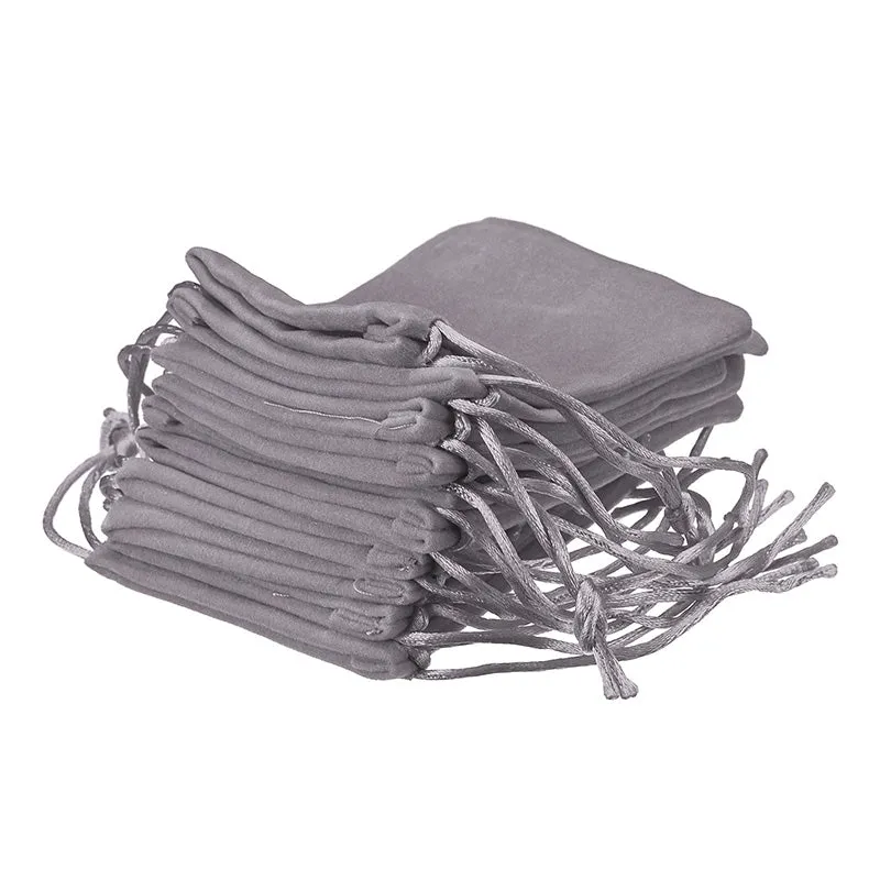 Single Sided Grey Velvet Drawstring Bags - 5 Sizes