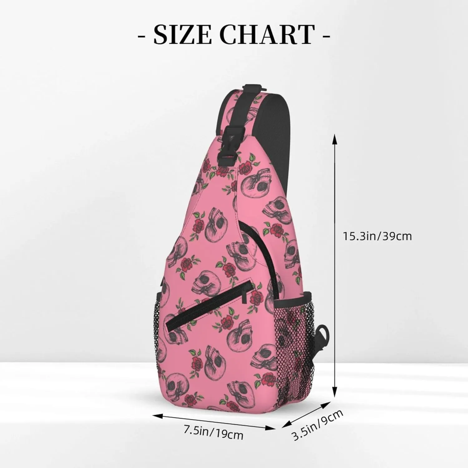 Skull Rose Flower Sling Backpack Crossbody Bag, Chest Bag Daypack for Outdoors Hiking Traveling