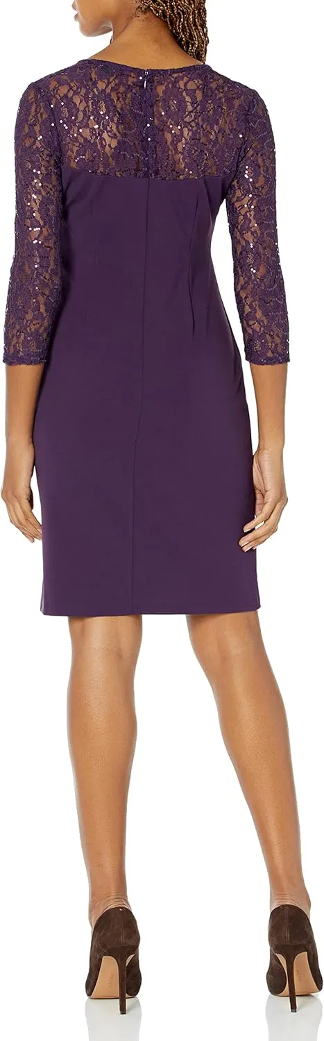 S.L. Fashions Women's Long Sleeve Sheath Night Out Dress Lace and Embellishment