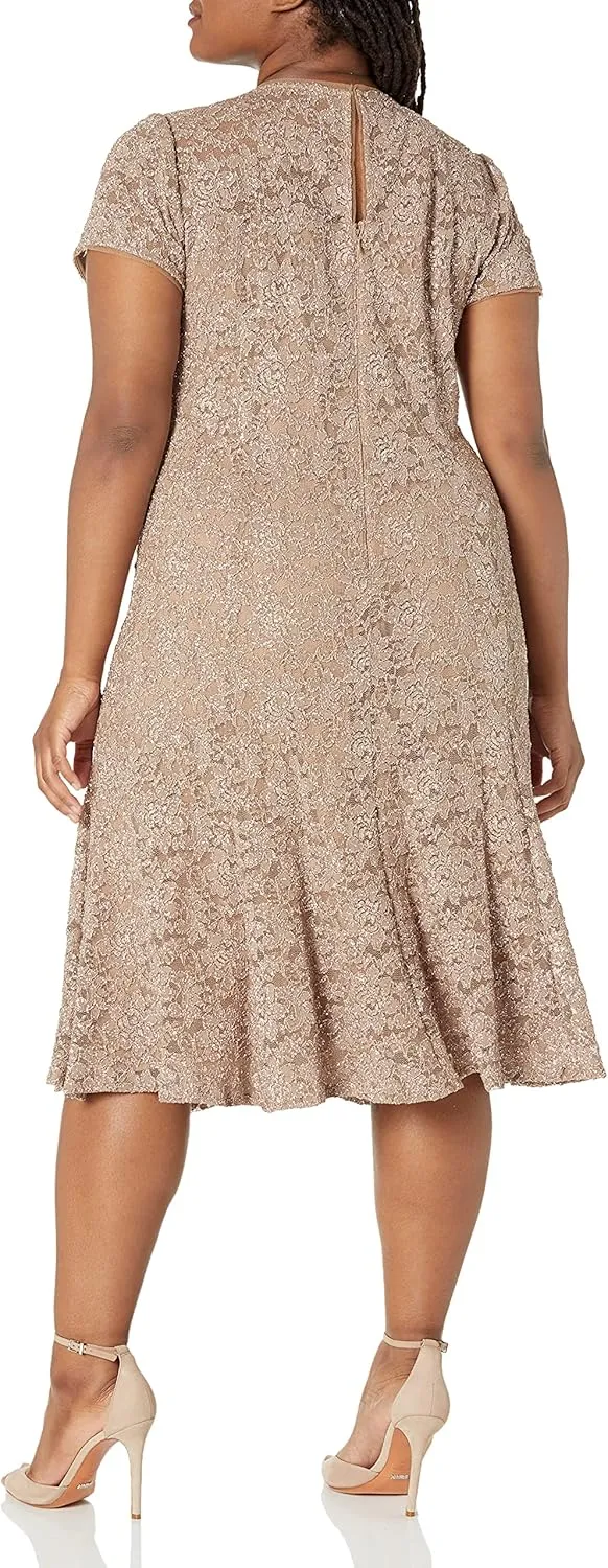 S.L. Fashions Women's Plus Size Lace and Sequin Fit and Flare Dress