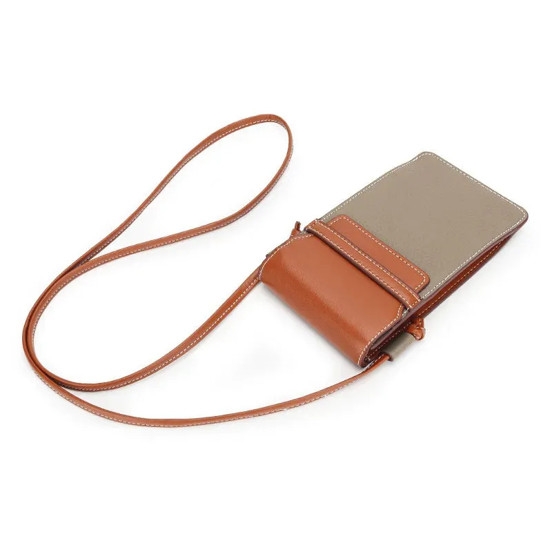Sling Purse Genuine Leather Contrast Color Small Crossbody phone Bag