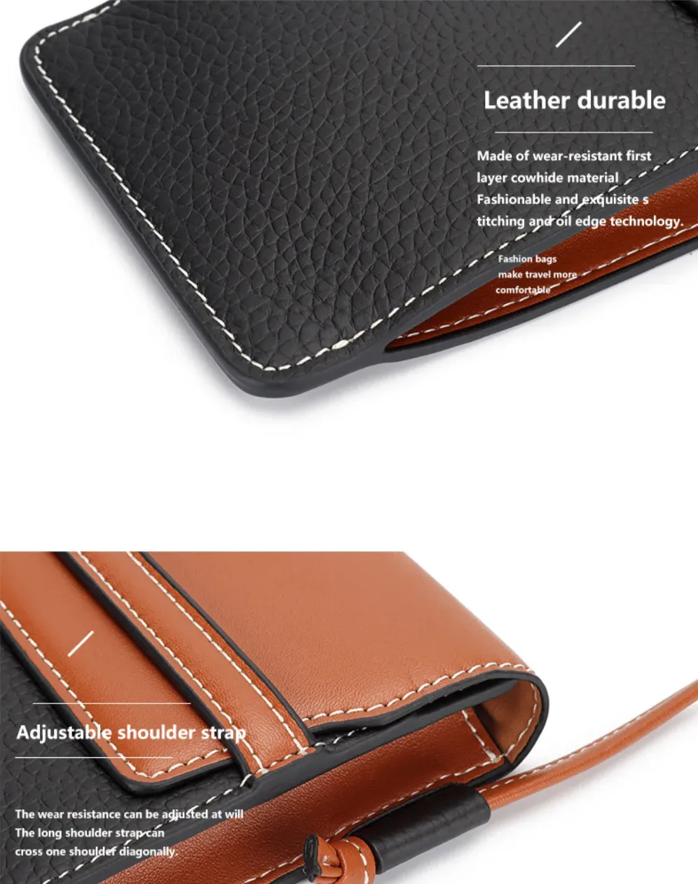 Sling Purse Genuine Leather Contrast Color Small Crossbody phone Bag