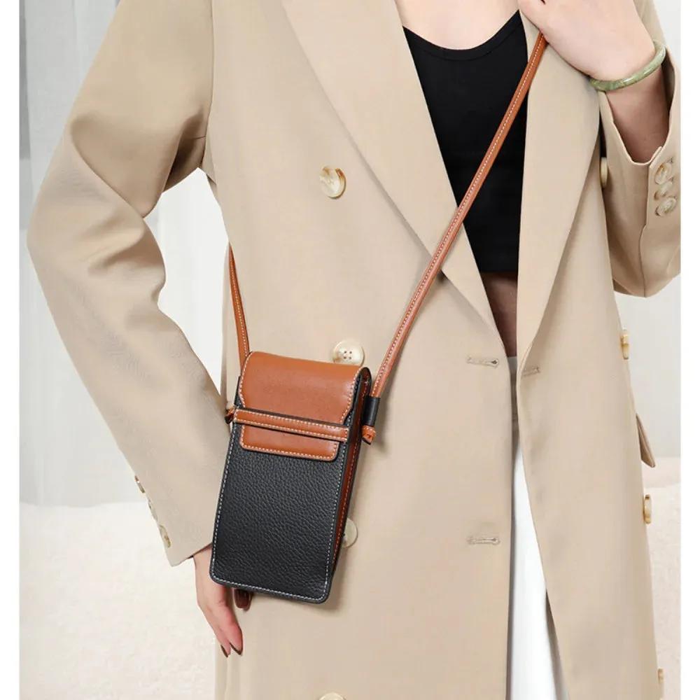 Sling Purse Genuine Leather Contrast Color Small Crossbody phone Bag