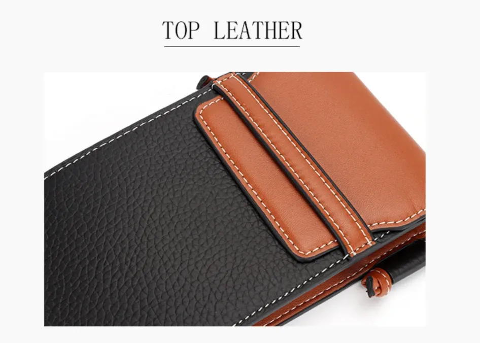 Sling Purse Genuine Leather Contrast Color Small Crossbody phone Bag