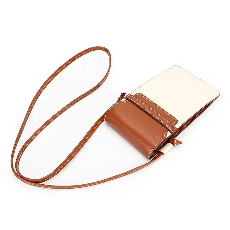 Sling Purse Genuine Leather Contrast Color Small Crossbody phone Bag