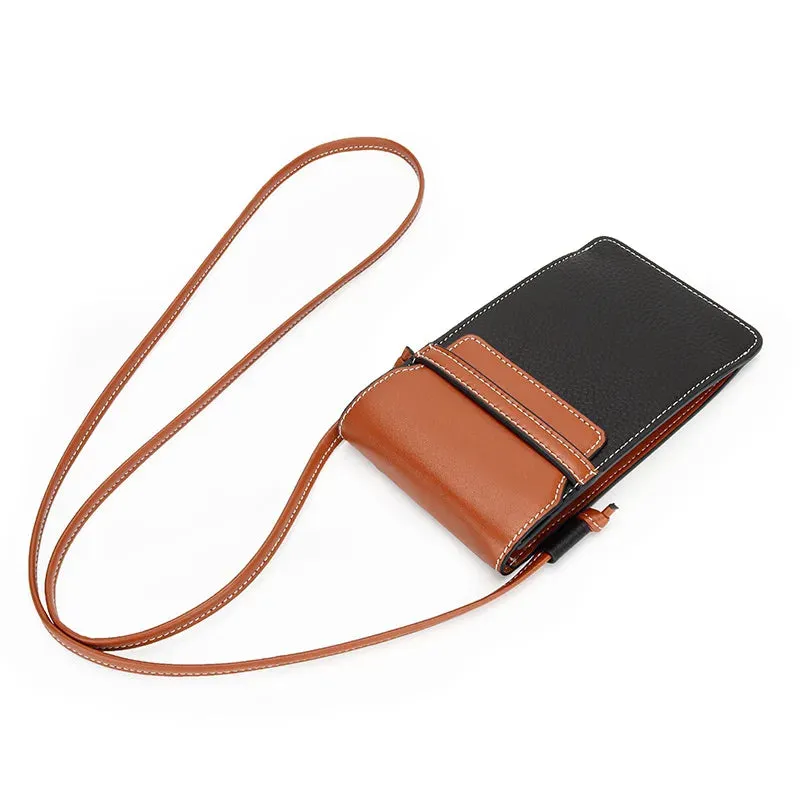 Sling Purse Genuine Leather Contrast Color Small Crossbody phone Bag