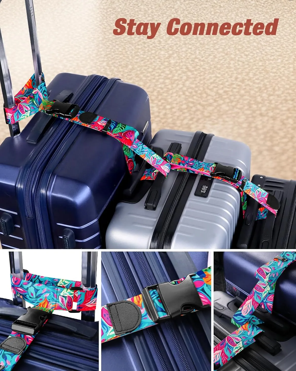 Slohif Luggage Straps to Connect Two Suitcases - Adjustable Add A Bag Suitcase Connector Strap Belt Accessories to Hold Suitcases Together for Travel Leaf