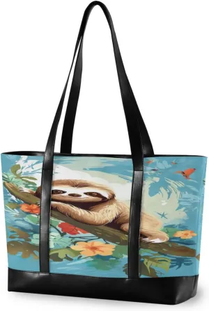 Sloth Climbing Laptop Tote Bag for Women Travel Work Bag Handbags Purse Canvas Teacher Tote Bags with Zipper