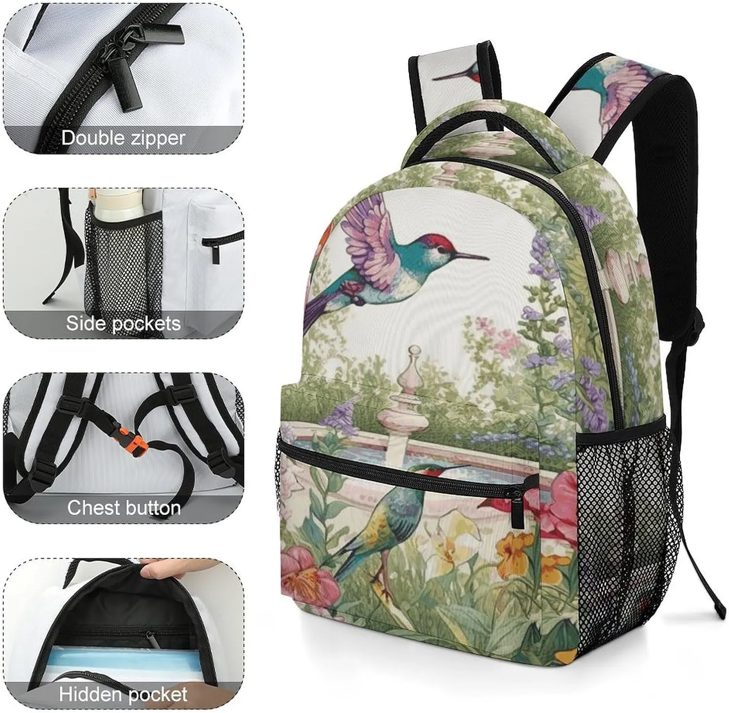 Small Backpacks Personalized Garden with Birds And Flowers Printing Travel Bag Lightweight Travel Backpack For Women Men