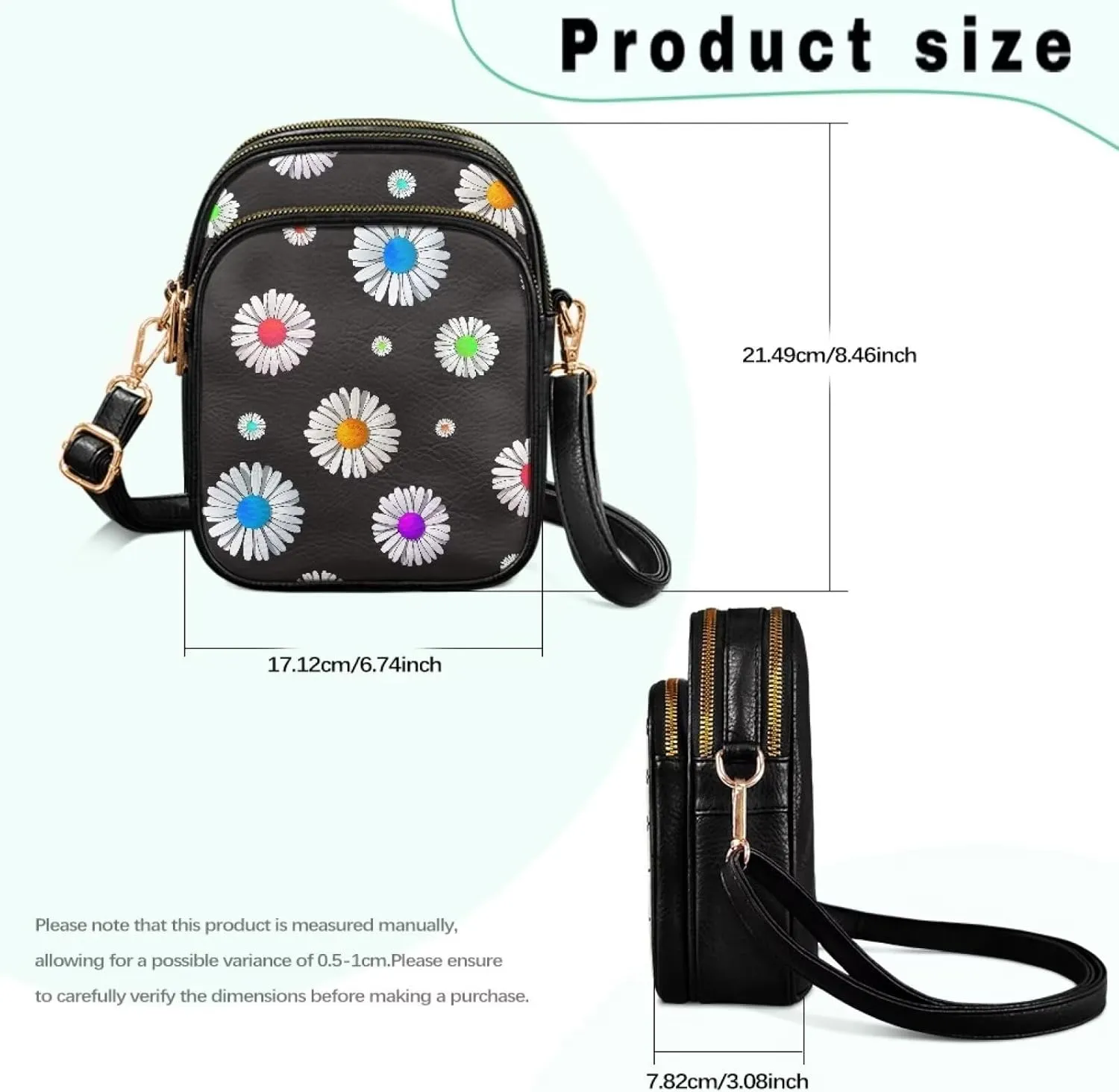 Small Crossbody Phone Purse Leather Wallet, Cat Floral PU Leather Crossbody Purse Bird Flowers Travel Shoulder Bag