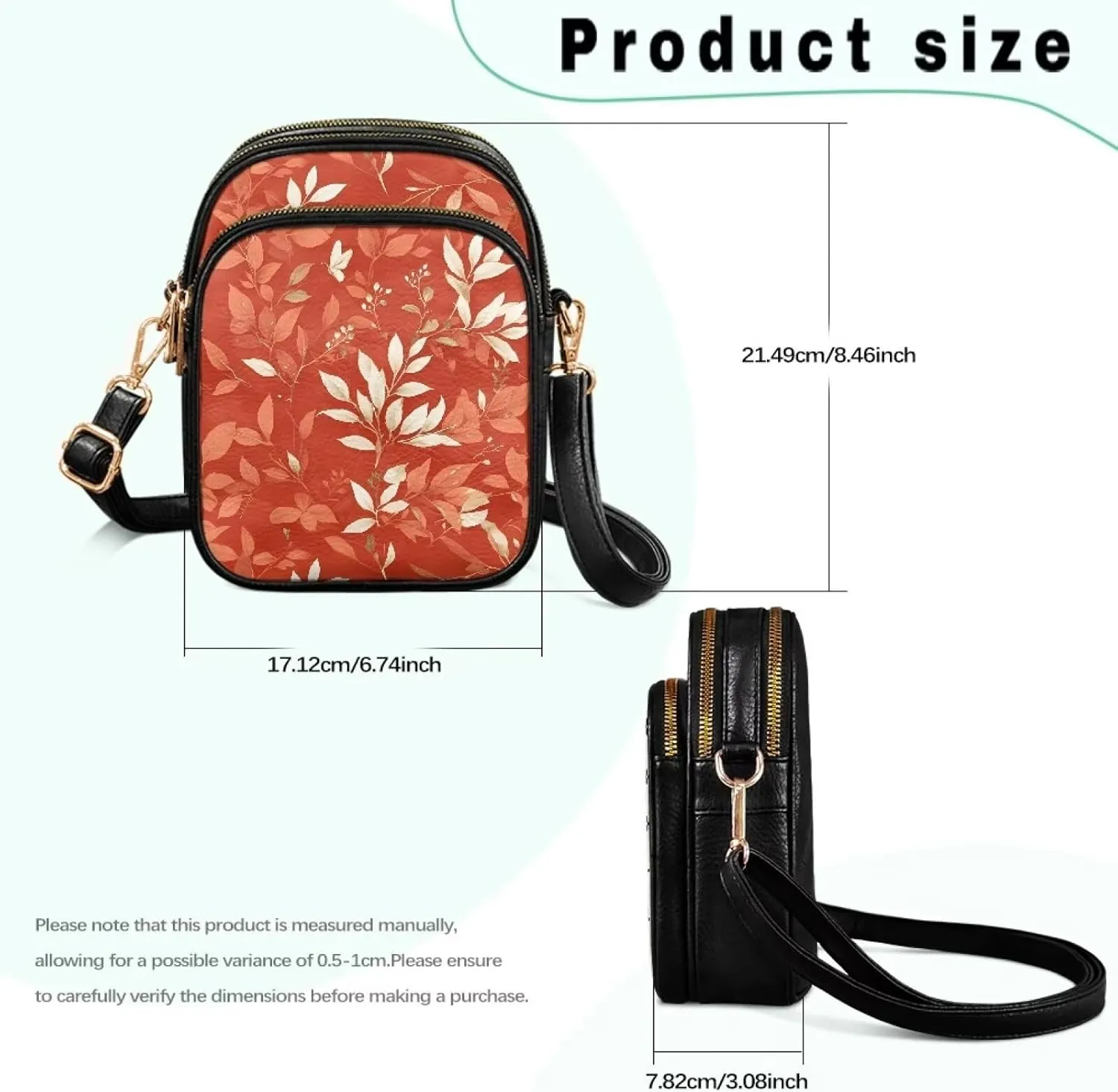 Small Crossbody Phone Purse Leather Wallet, Cat Floral PU Leather Crossbody Purse Bird Flowers Travel Shoulder Bag