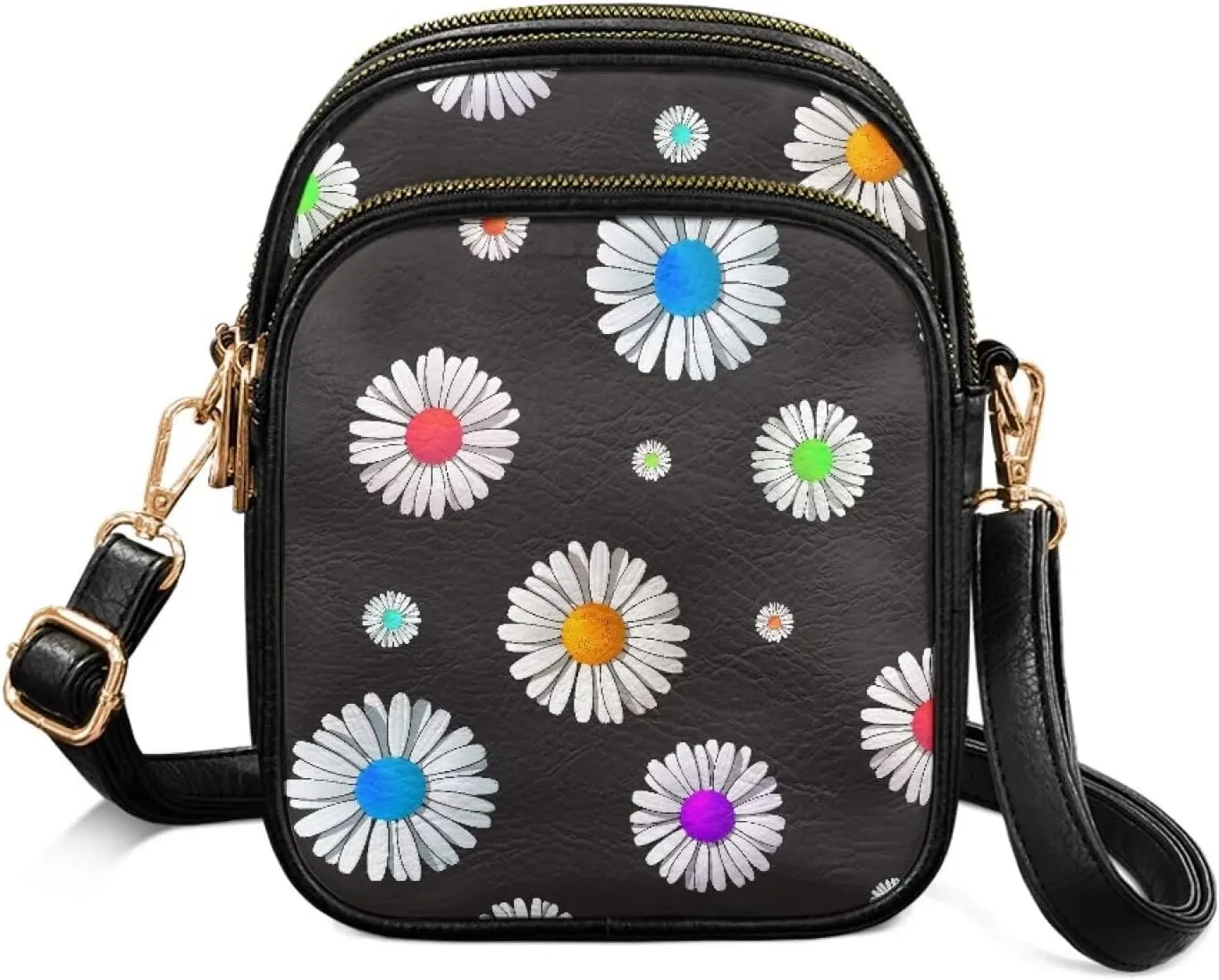 Small Crossbody Phone Purse Leather Wallet, Cat Floral PU Leather Crossbody Purse Bird Flowers Travel Shoulder Bag