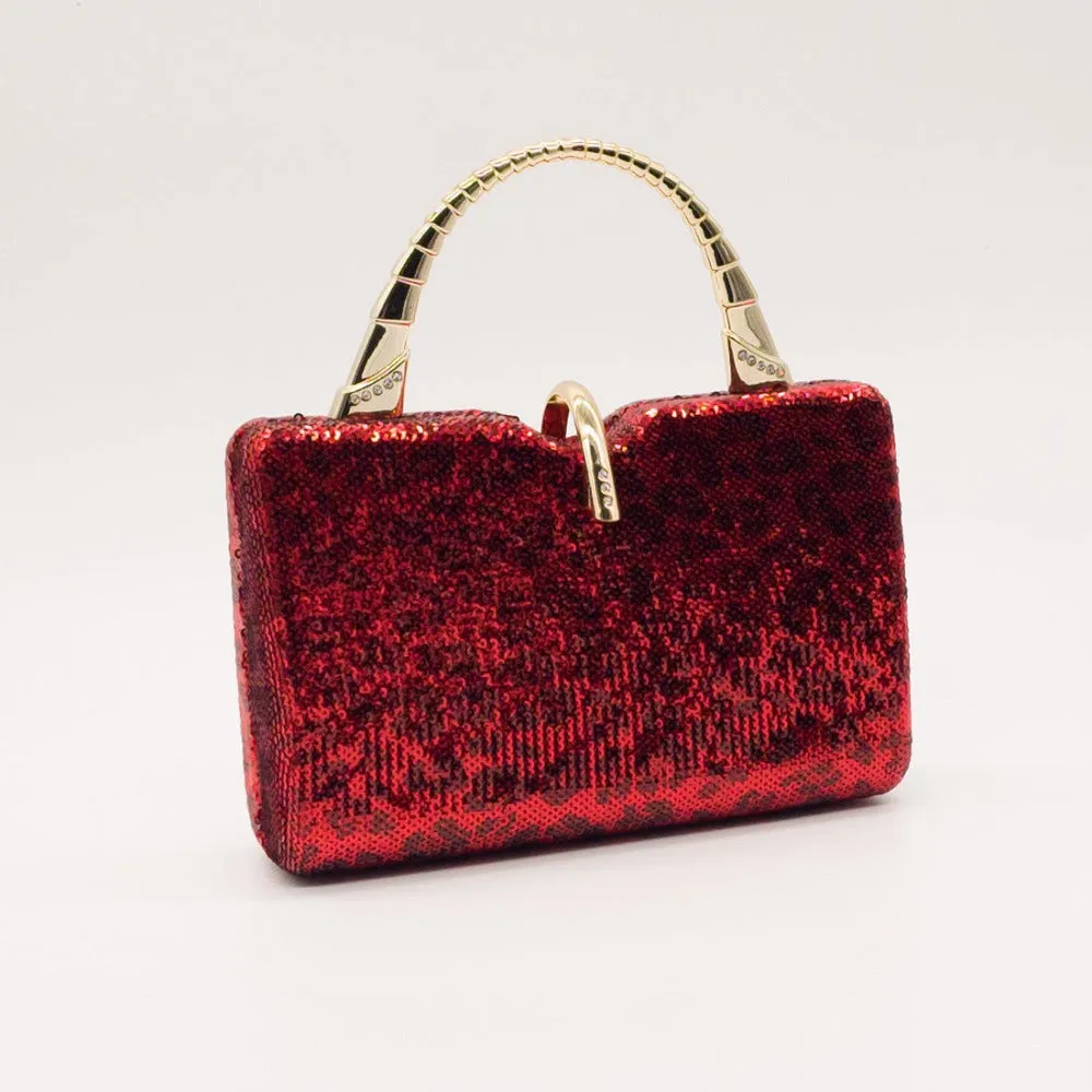 Small  Handbag in Shimmering Animal Print with Gold effect handle and detachable chain