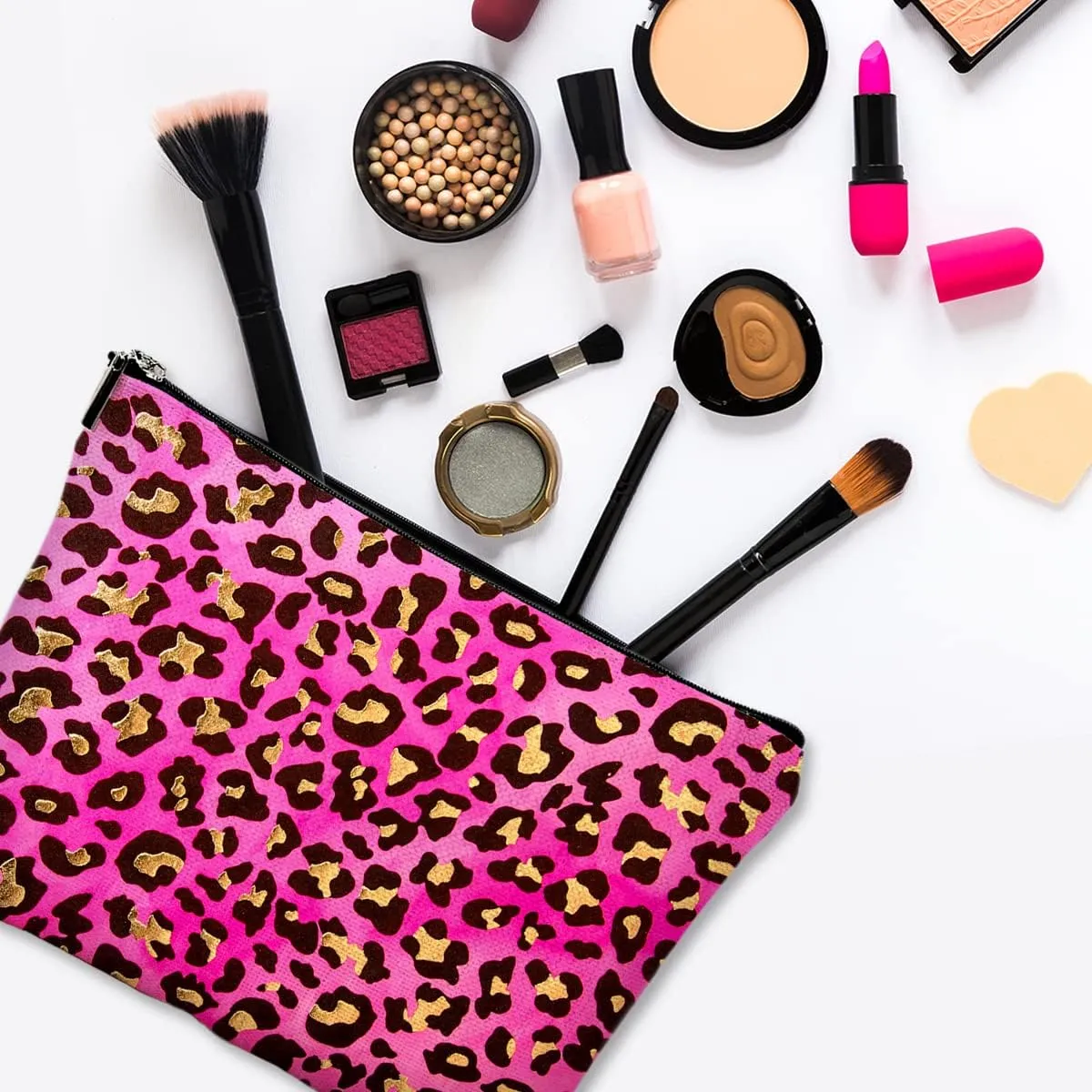 Small Makeup Bag for Purse Cute Canvas Waterproof Cosmetic Bags for Women Zipper Travel Toiletry Pouch-Leopard Makeup Bags